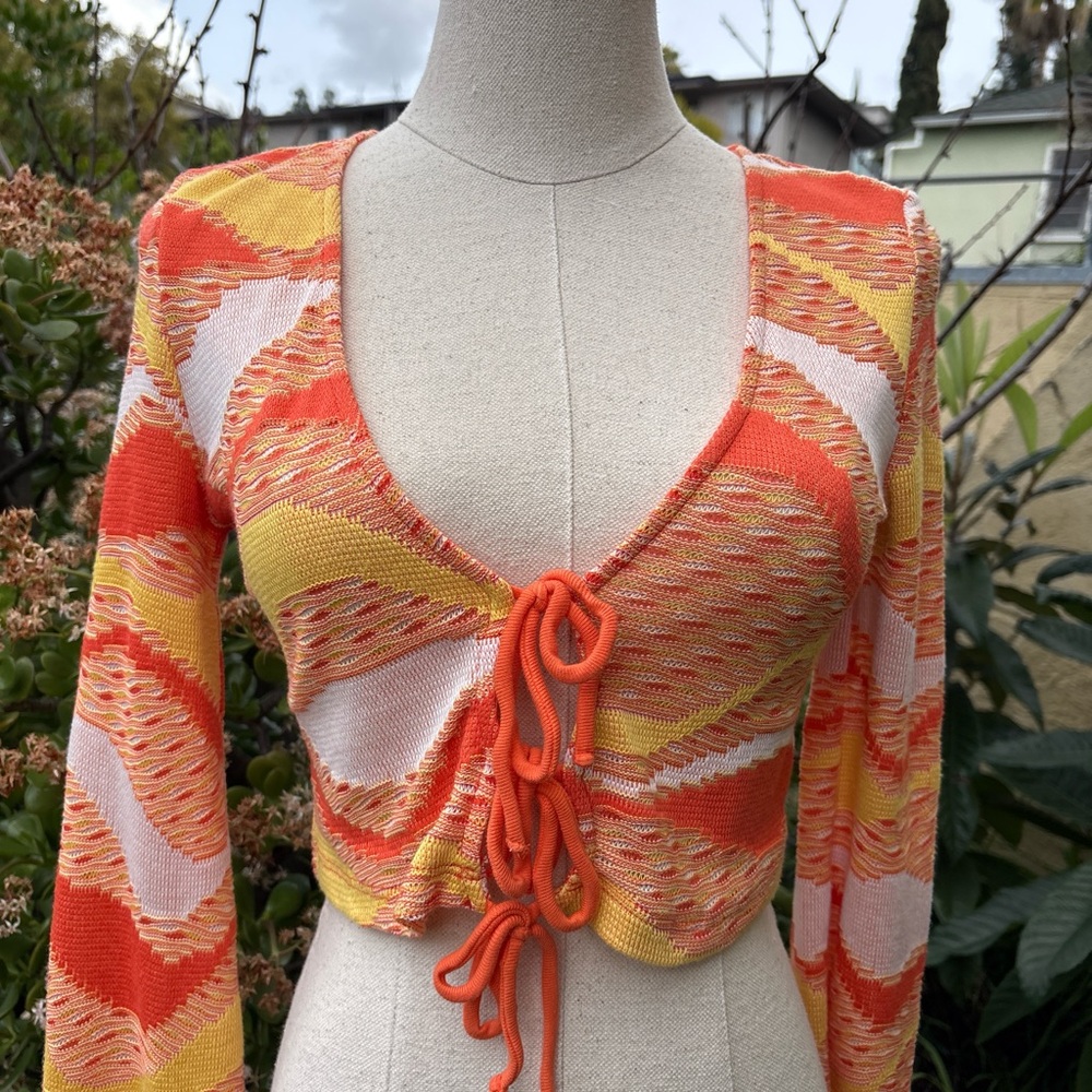 Dolls Kill Retro Open Knit Cardigan with Bell Sleeves